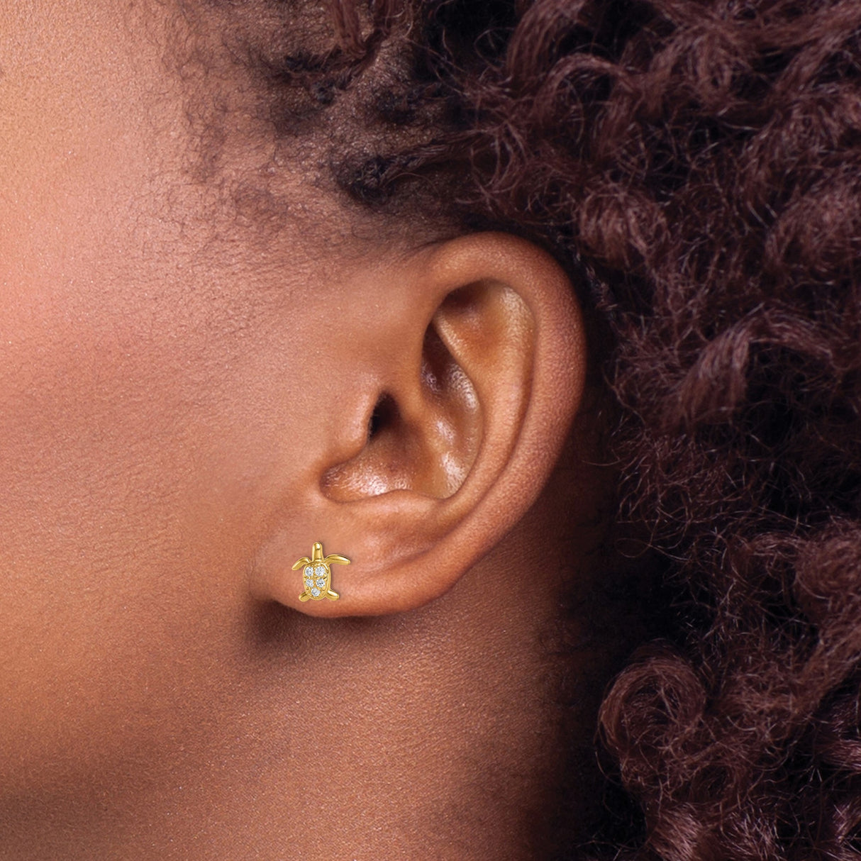 14k Yellow Gold Sea Turtle Stud Earrings with Diamond Accents, Ocean Inspired Jewelry for Women