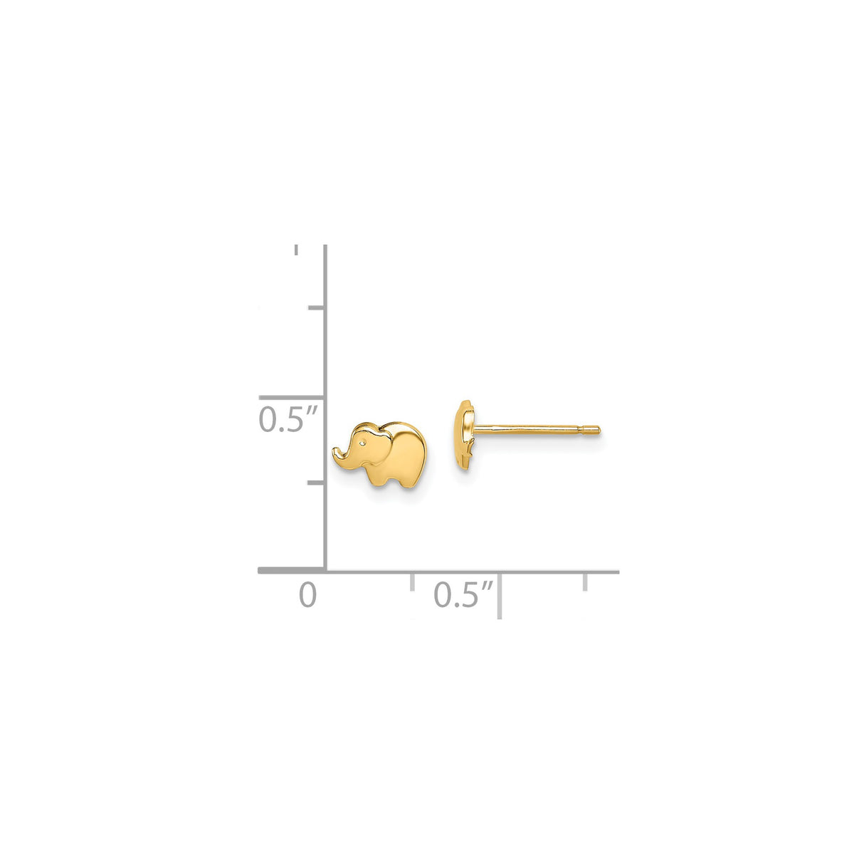 14k Yellow Gold Elephant Stud Earrings, Minimalist Animal Design for Women