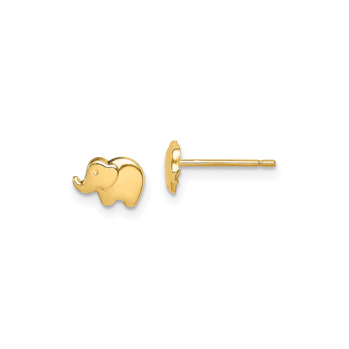 14k Yellow Gold Elephant Stud Earrings, Minimalist Animal Design for Women