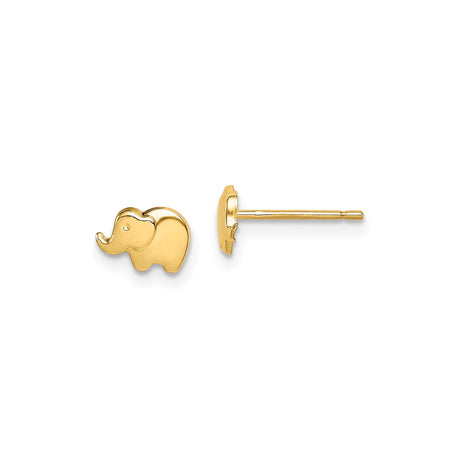 14k Yellow Gold Elephant Stud Earrings, Minimalist Animal Design for Women