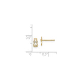 14k Yellow Gold Cat Stud Earrings with Cubic Zirconia, Heart Detail, Minimalist Design