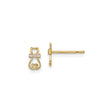 14k Yellow Gold Cat Stud Earrings with Cubic Zirconia, Heart Detail, Minimalist Design