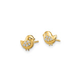 14k Yellow Gold Bird Stud Earrings with Diamond Accents, Wing Design, Nature Inspired