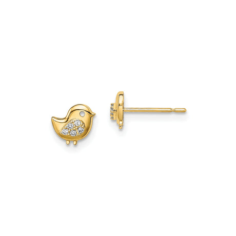 14k Yellow Gold Bird Stud Earrings with Diamond Accents, Wing Design, Nature Inspired