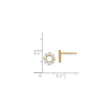 14k Yellow Gold Stud Earrings with Cubic Zirconia, Open Circle Floral Design