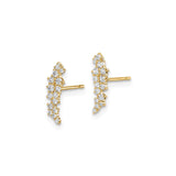 14k Yellow Gold Ear Climber Earrings with Cubic Zirconia, Curved Modern Design for Women