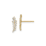 14k Yellow Gold Ear Climber Earrings with Cubic Zirconia, Curved Modern Design for Women