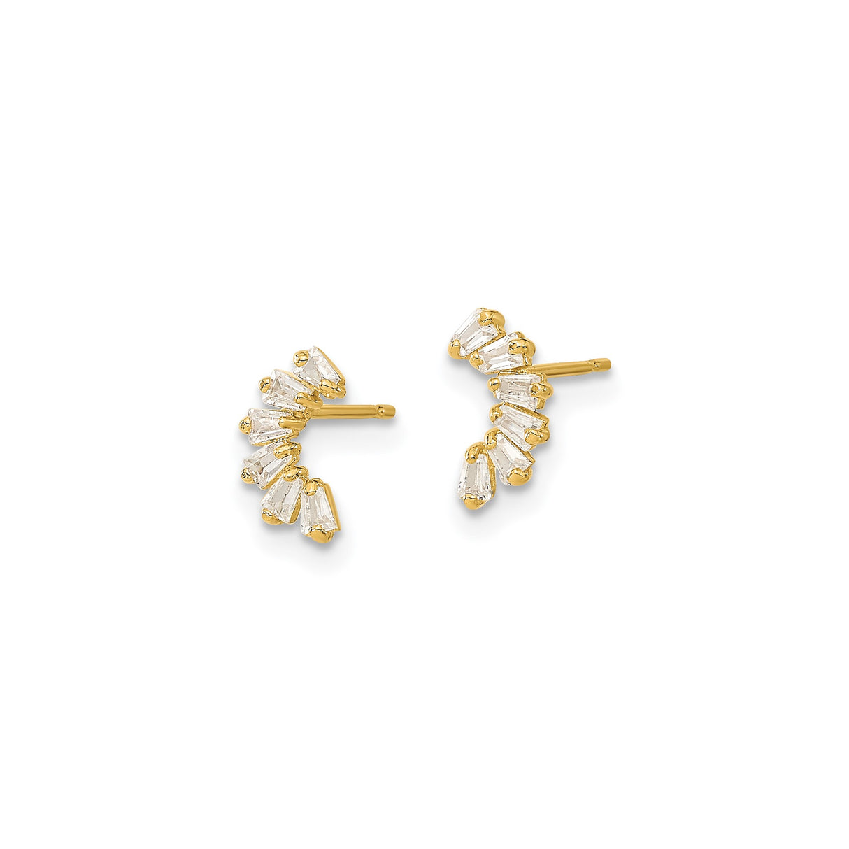 14k Yellow Gold Stud Earrings with Cubic Zirconia, Semi-Circle Design, Modern Minimalist Style