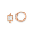 14k Rose Gold Huggie Hoop Earrings with Princess Cut Cubic Zirconia in Beaded Frame Setting