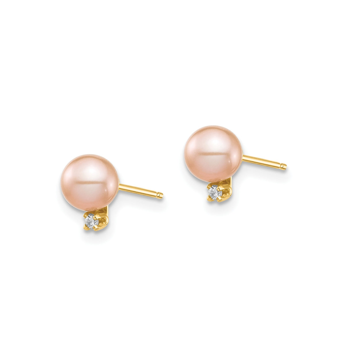 14k Yellow Gold Stud Earrings with Pink Cultured Freshwater Pearls and Diamond Accents