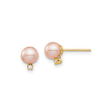 14k Yellow Gold Stud Earrings with Pink Cultured Freshwater Pearls and Diamond Accents