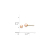 14k Yellow Gold Stud Earrings with Round Pink Cultured Pearls, Minimalist Design for Women