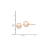 14k Yellow Gold Pearl Stud Earrings, Pink Freshwater Cultured Pearls, Classic Design for Women