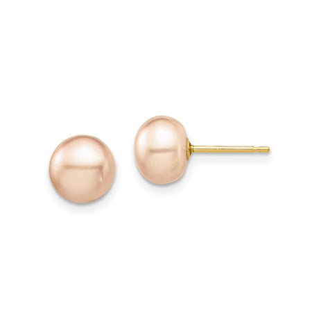 14k Yellow Gold Stud Earrings with Blush Freshwater Pearls, Classic Minimalist Design