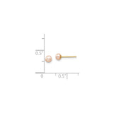 14k Yellow Gold Stud Earrings with Pink Freshwater Pearls, Classic Button Style