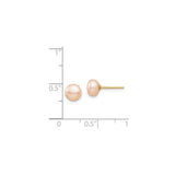 14k Yellow Gold Stud Earrings with Pink Cultured Freshwater Pearls, Classic Bridal Style