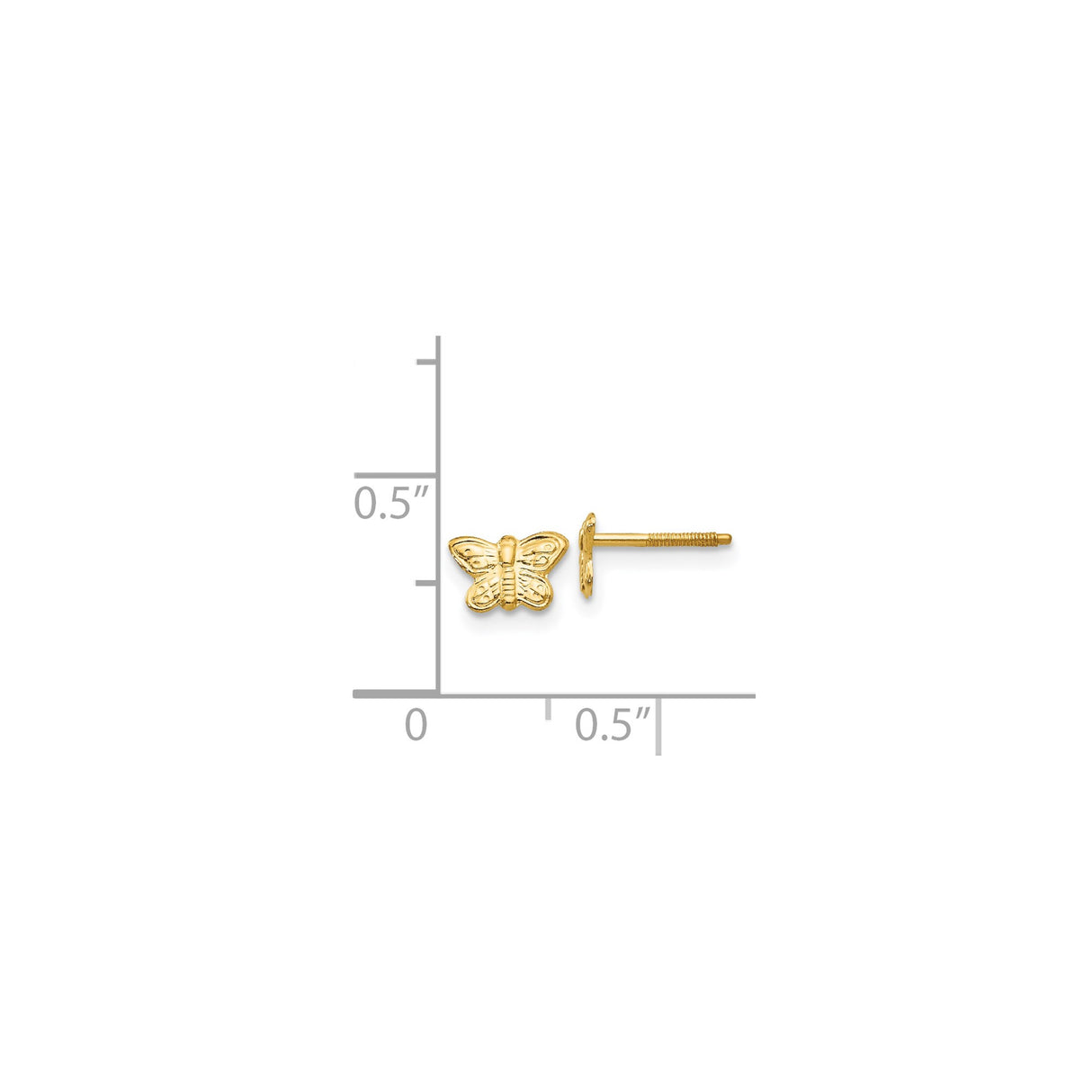 14k Yellow Gold Butterfly Stud Earrings with Screw Back, Delicate Nature Motif for Women or Girls