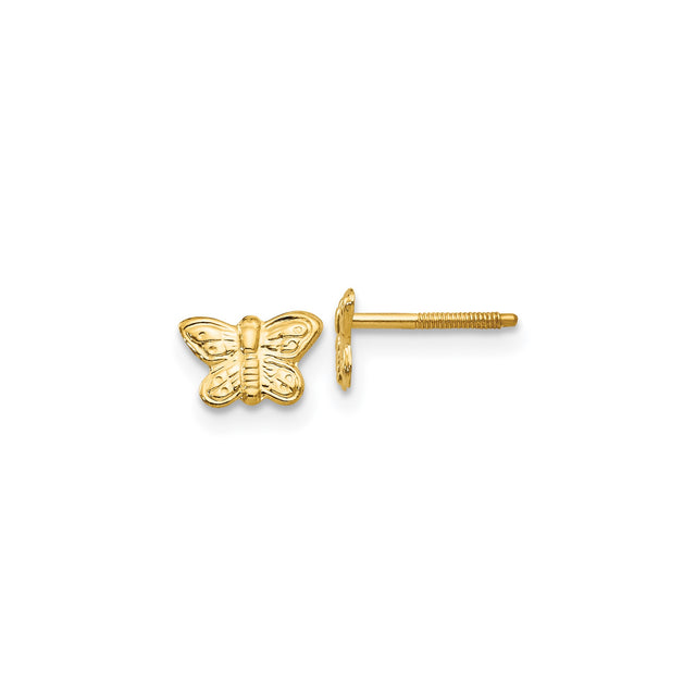 14k Yellow Gold Butterfly Stud Earrings with Screw Back, Delicate Nature Motif for Women or Girls