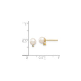 14k Yellow Gold Stud Earrings with Round White Cultured Pearls and Diamond Accents