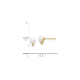 14k Yellow Gold Stud Earrings with Cultured White Pearls and Cubic Zirconia Accents