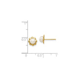 14k Yellow Gold Floral Stud Earrings with Cultured White Button Pearls, Vintage-Inspired Design