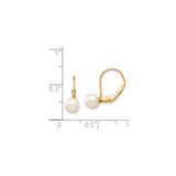 14k Yellow Gold Leverback Dangle Earrings with Round White Cultured Pearls for Women