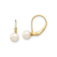 14k Yellow Gold Leverback Dangle Earrings with Round White Cultured Pearls for Women
