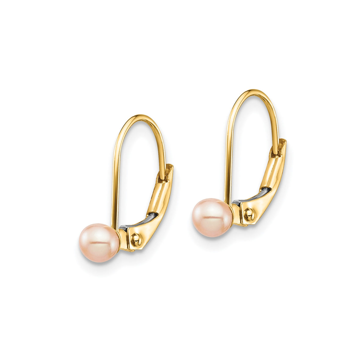 14k Yellow Gold Leverback Earrings with Pink Freshwater Pearls, Minimalist Drop Style for Women