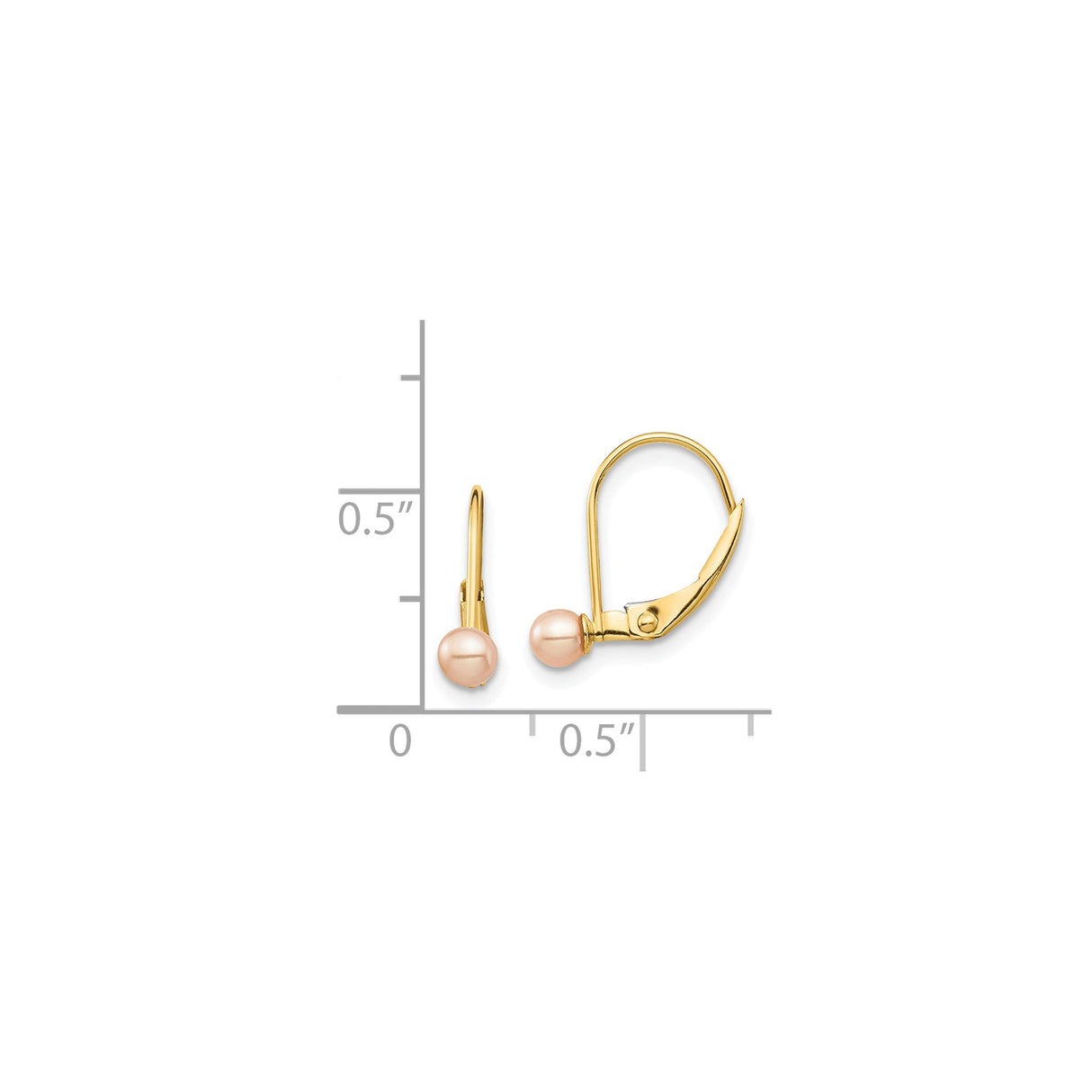 14k Yellow Gold Leverback Earrings with Pink Freshwater Pearls, Minimalist Drop Style for Women