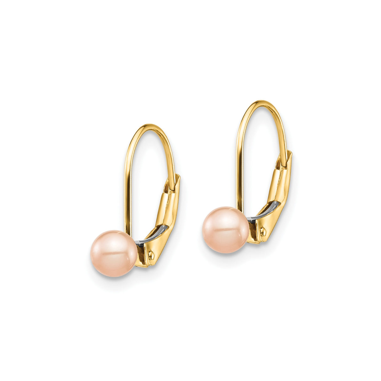 14k Yellow Gold Leverback Earrings with Pink Freshwater Pearls, Classic Dangle Design for Women
