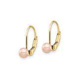 14k Yellow Gold Leverback Earrings with Pink Freshwater Pearls, Classic Dangle Design for Women