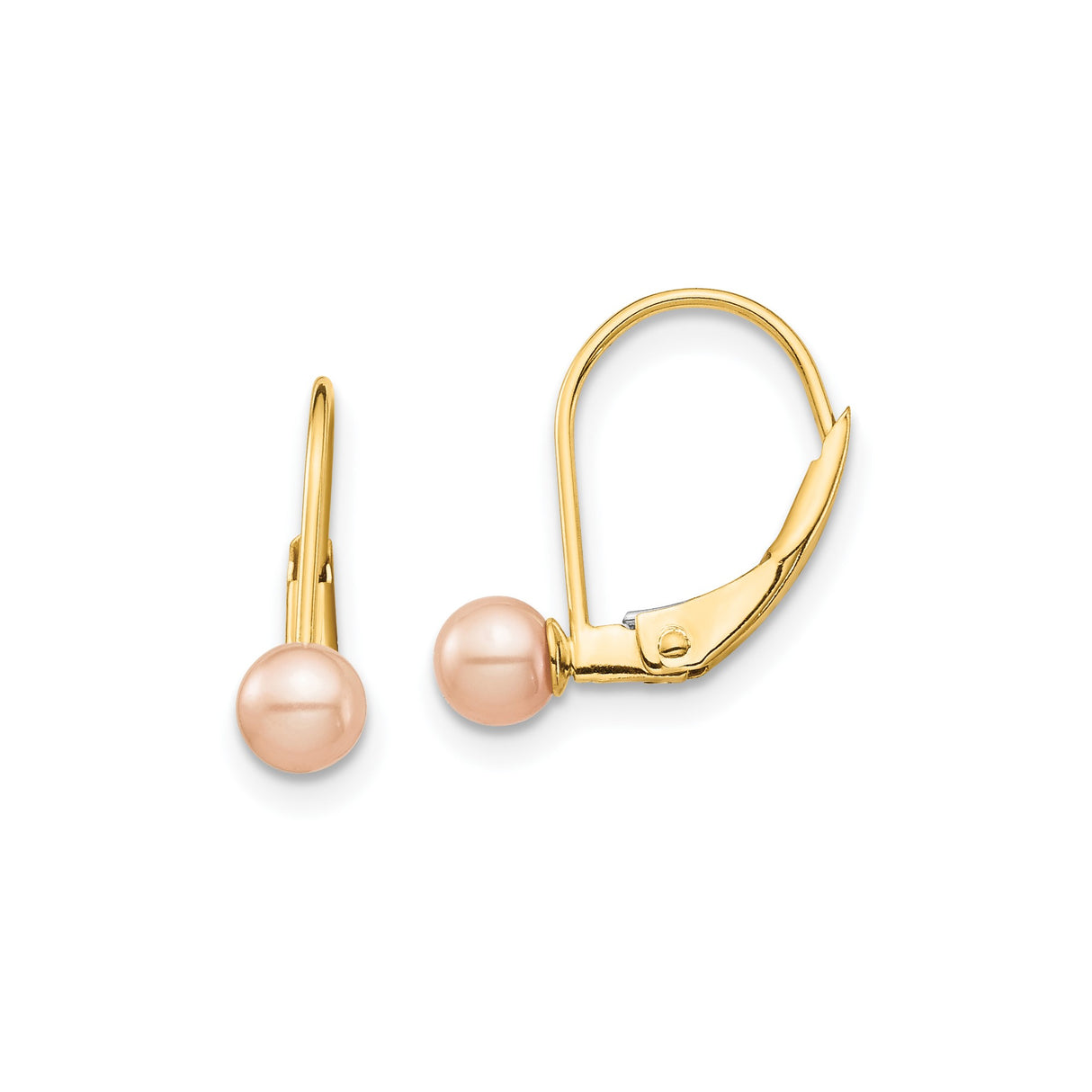 14k Yellow Gold Leverback Earrings with Pink Freshwater Pearls, Classic Dangle Design for Women