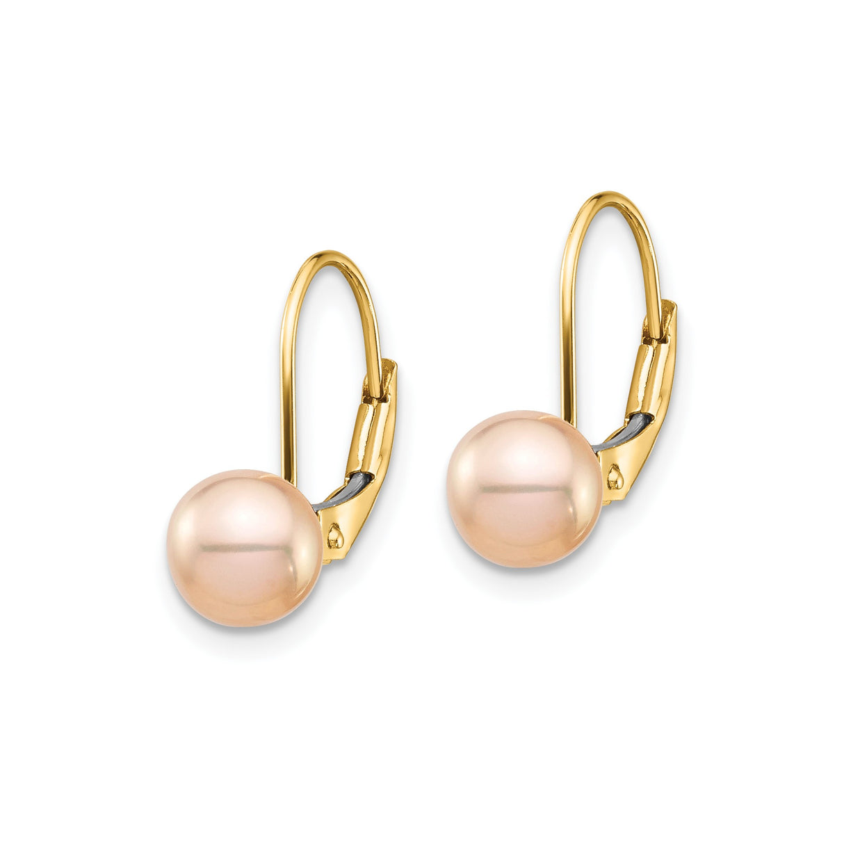 14k Yellow Gold Drop Earrings with Blush Pink Pearls, Leverback Bridal Jewelry for Women