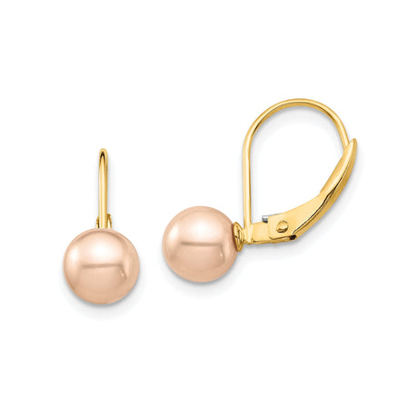 14k Yellow Gold Drop Earrings with Blush Pink Pearls, Leverback Bridal Jewelry for Women