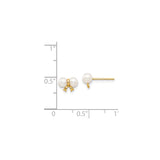 14k Yellow Gold Stud Earrings with Cultured Pearls, Bow Design, Classic Feminine Style