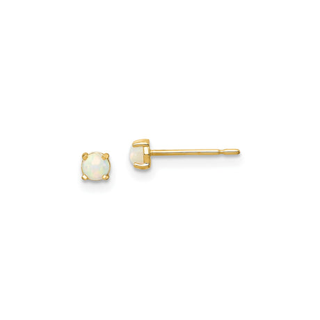 14k Yellow Gold Stud Earrings with Created Opal in Classic Four Prong Setting