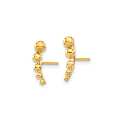 14k Yellow Gold Earrings with Graduated Bead Drop Design, Minimalist Stud Style for Women