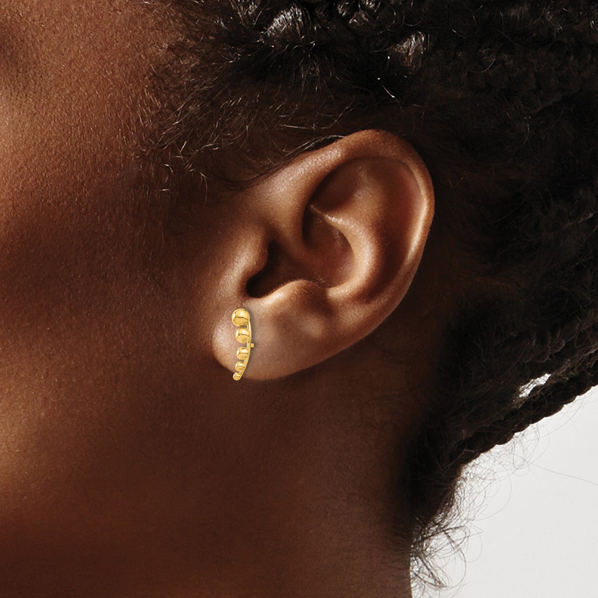 14k Yellow Gold Earrings with Graduated Bead Drop Design, Minimalist Stud Style for Women