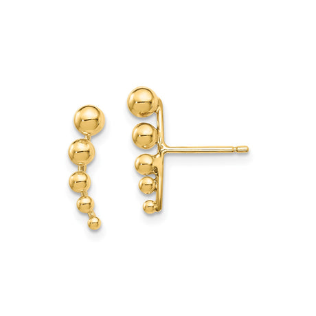 14k Yellow Gold Earrings with Graduated Bead Drop Design, Minimalist Stud Style for Women