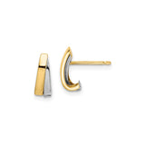 14k Two-Tone Yellow Gold Stud Earrings, Tapered Minimalist Design, Polished Finish