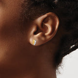 14k Yellow Gold Stud Earrings with Curved Two-Tone Rhodium Design for Women