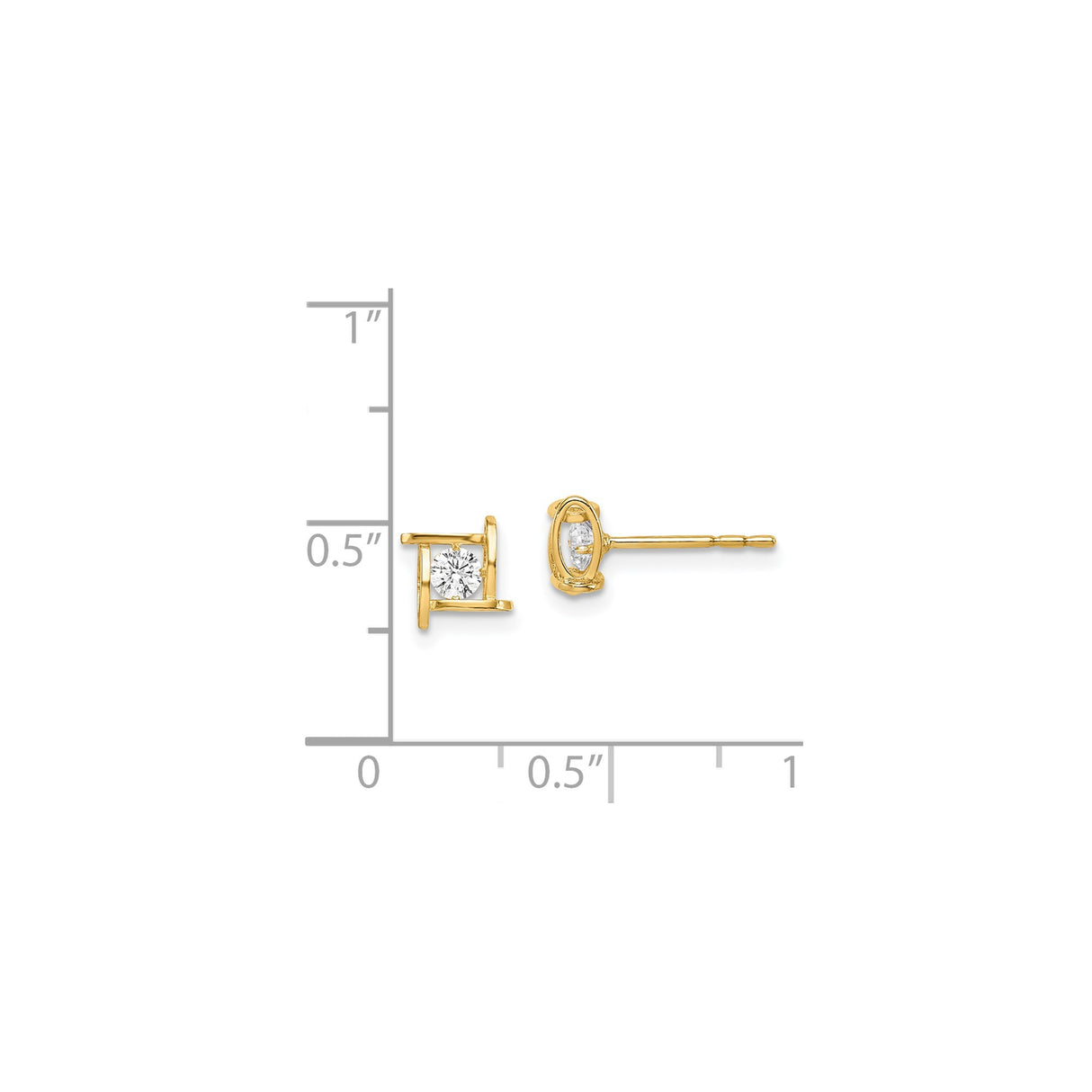14k Yellow Gold Stud Earrings with Round Cubic Zirconia in Geometric Minimalist Design