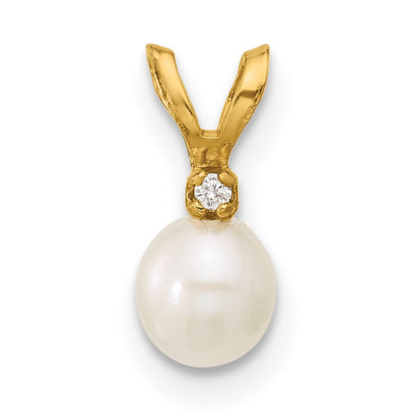14k Yellow Gold Pendant with White Pearl Drop and Cubic Zirconia Accent, Classic Bridal Charm
