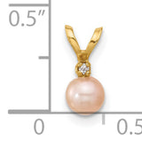 14k Yellow Gold Pendant with Pink Freshwater Pearl and Cubic Zirconia Accent, Classic Bridal Style