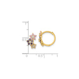 14k Yellow Gold Hoop Earrings with Cubic Zirconia, Floral Motif, Multicolor Cluster Design