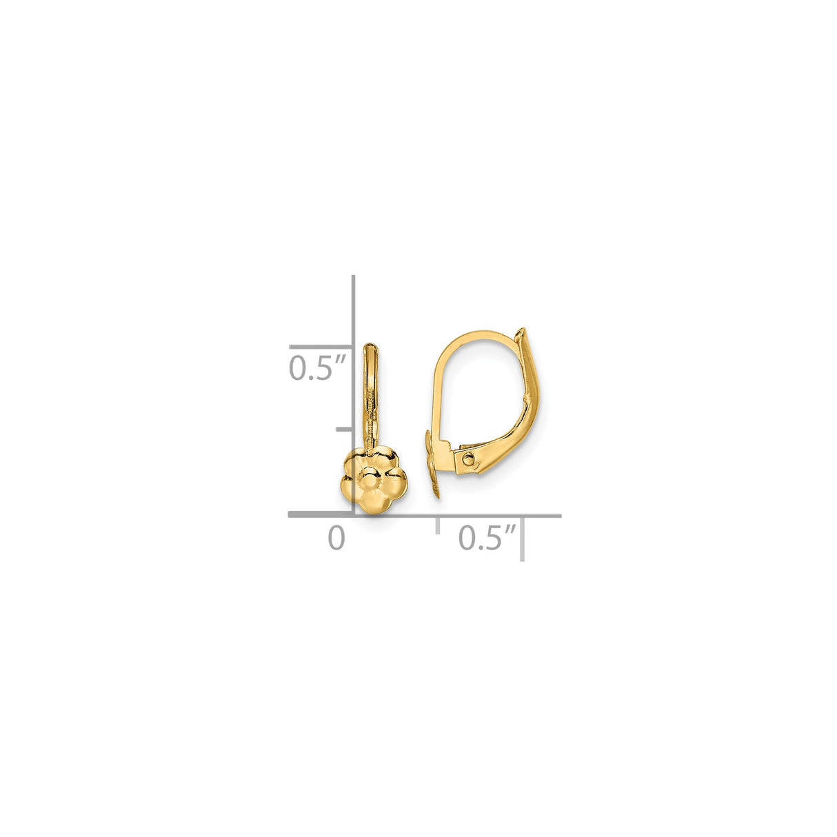14k Yellow Gold Leverback Earrings, Dainty Floral Drop Design for Women