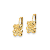 14k Yellow Gold Leverback Earrings with Teddy Bear Design for Young Girls