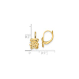 14k Yellow Gold Leverback Earrings with Teddy Bear Design for Young Girls