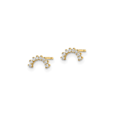 14k Yellow Gold Curved Stud Earrings with Cubic Zirconia, Minimalist Semi-Circle Design