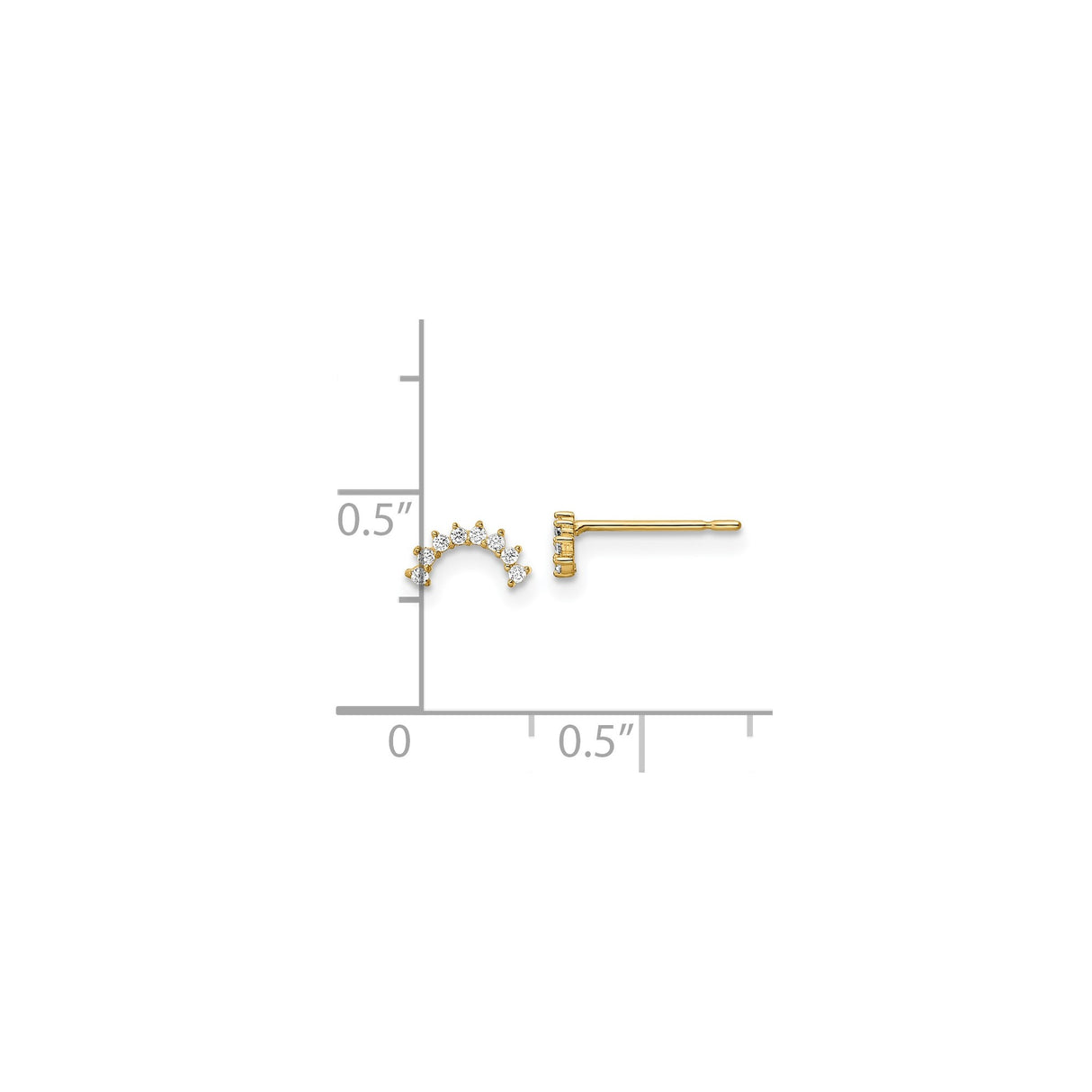 14k Yellow Gold Curved Stud Earrings with Cubic Zirconia, Minimalist Semi-Circle Design
